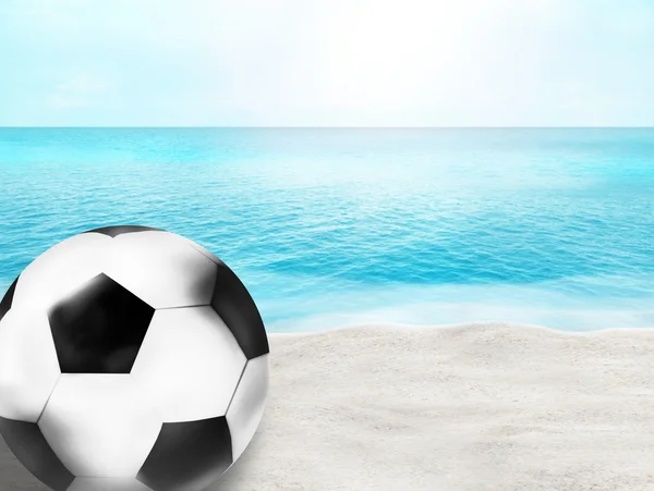 Mooi Strand Voetbal Soccer Ball Bal Zand Water Creatieve Achtergrond — Stockfoto