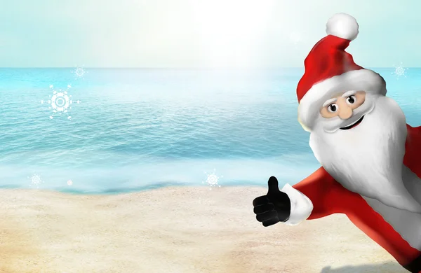 Weihnachten Strand Santa Claus Daumen Hoch Render — Stockfoto