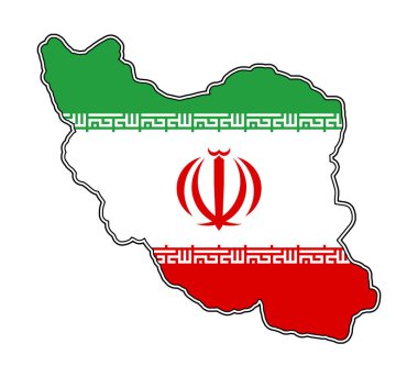 İran bayrağı, haritanın sadeleştirilmiş şekli, pürüzsüz yuvarlak çift dış hat ve beyaz dolgu, izole edilmiş