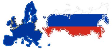 Rusya ve Avrupa 'nın soyut bayrak renkleri, haritanın basitleştirilmiş sembol şekli