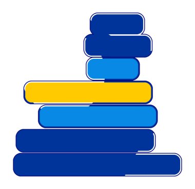 Avrupa Birliği üye ülkelerinin haritasının yaratıcı soyut şekli, AB 'nin renkleri gibi yuvarlak mavi ve sarı köşeli yatay çizgilerle sembolize edilmiş, izole edilmiş