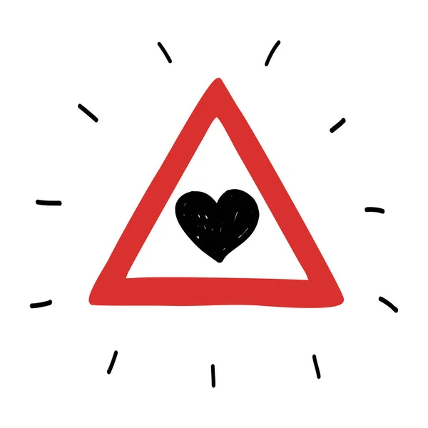 Σχέδιο Διανυσματική Απεικόνιση Μιας Καρδιάς Μέσα Ένα Επικίνδυνο Κόκκινο Τρίγωνο — Διανυσματικό Αρχείο