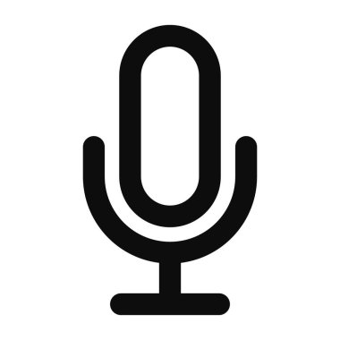 Klasik mikrofonun siyah çizgi vektör simgesi. Sesle ilgili doğrusal sembol beyaz arkaplanda izole edildi