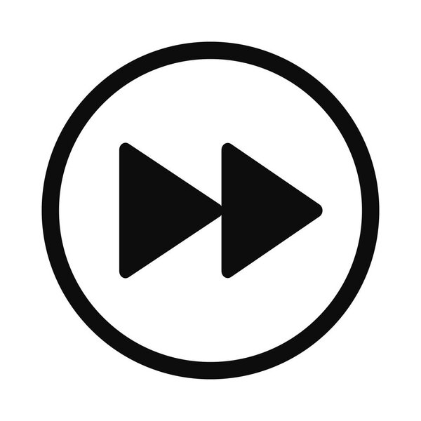 Fast forward triangles inside a circle vector icon isolated on white background. Next concept round button illustration