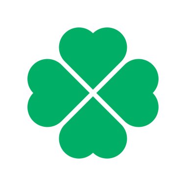 Yeşil şanslı yonca kalp şeklinde yaprak beyaz arka planda izole. Yüksek kaliteli St. Patrick yoncalarının düz vektör çizimi