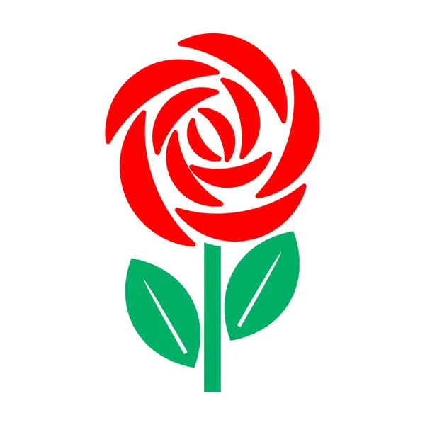 Red Rose Flower Vector Flat Style Icon Illustration Isolated White — Stock Vector