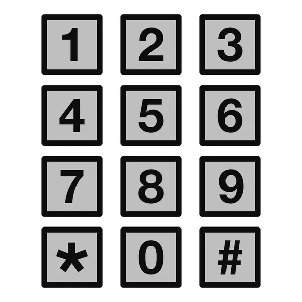 電話キーパッドのベクトルイラスト 0から9までの数字白い背景に隔離された正方形のボタン — ストックベクタ