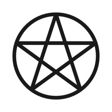Pentagram vektör simgesi. Beyaz arka planda izole edilmiş yüksek kaliteli siyah çizimler. Dini düzenlenebilir sembol