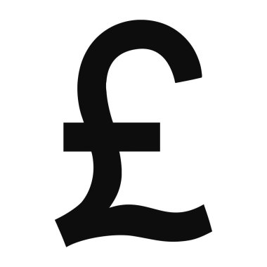 GBP siyah simgesi. Beyaz arka planda izole edilmiş İngiliz pound para birimi sembolünün vektör çizimi