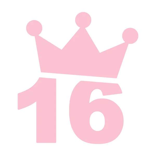 16E Verjaardag Roze Icoon Nummer Zestien Met Een Kroon Bovenste — Stockvector
