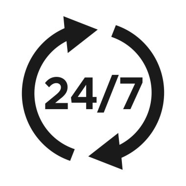 Günlük servis simgesi 24 Saat - Vektör 7 / 24 hizmet EPS 10 sembolü beyaz arkaplanda izole edildi 