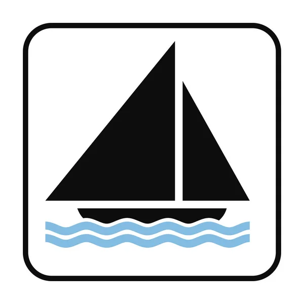Marina Vector Sign Illustration Sail Boat Black Silhouette Pictogram Signboard — 图库矢量图片