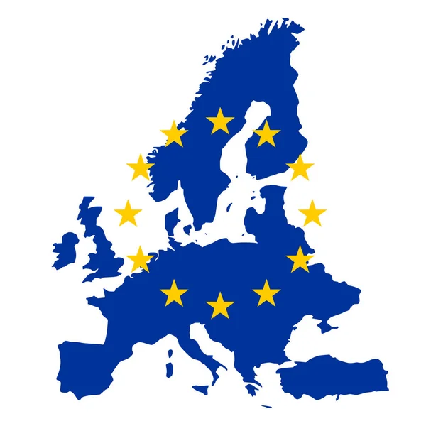 Mavi Avrupa Birliği Vektör Haritası Iki Altın Yıldızla Örtülüydü Avrupa — Stok Vektör