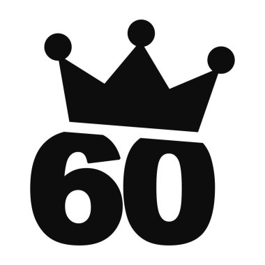 60 numara, üst vektör illüstrasyonunda taç, altmışıncı yaş günü grafik tasarım klip sanatı.