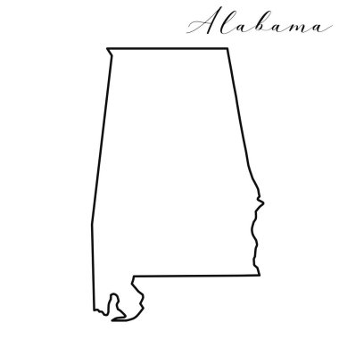 Alabama haritası yüksek kaliteli vektör. Amerikan devleti basit el yapımı çizgi haritası