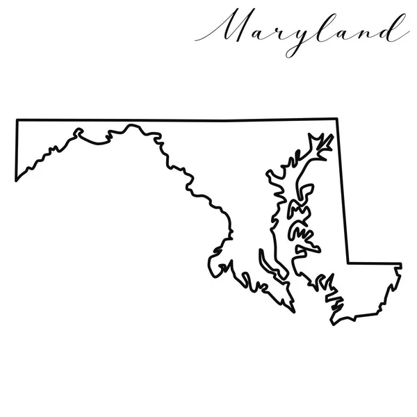 Maryland Karta Hög Kvalitet Vektor Amerikanska Staten Enkel Handgjorda Linje — Stock vektor