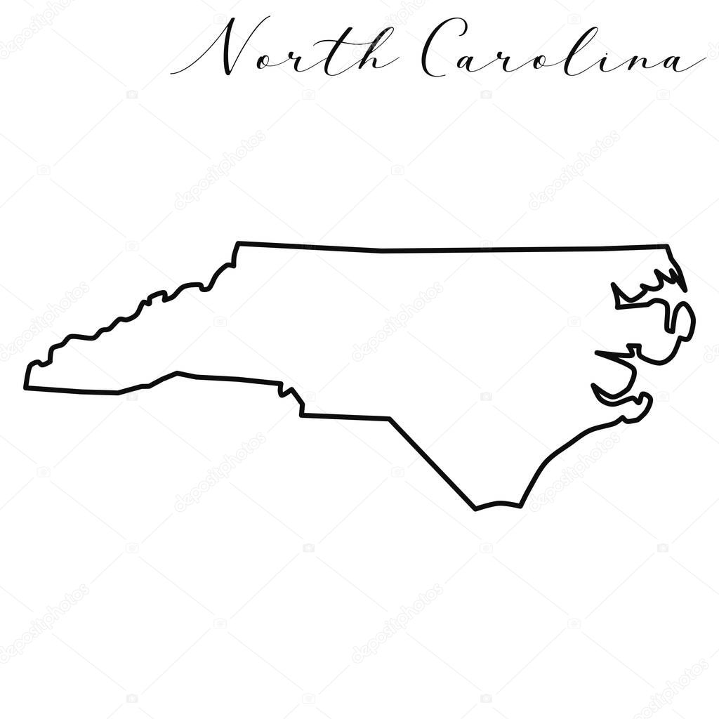North Carolina map high quality vector. American state simple hand made line drawing map