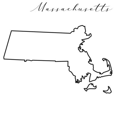 Massachusetts haritası yüksek kaliteli vektör. Amerikan devleti basit el yapımı çizgi haritası