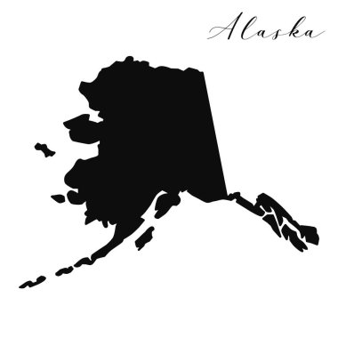 Alaska siyah siluet vektör haritası. Amerika 'nın Alaska eyaletinin düzenlenebilir yüksek kaliteli çizimi basit bir harita