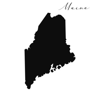Maine siyah siluet vektör haritası. Amerika 'nın Maine eyaletinin düzenlenebilir yüksek kaliteli çizimi basit harita