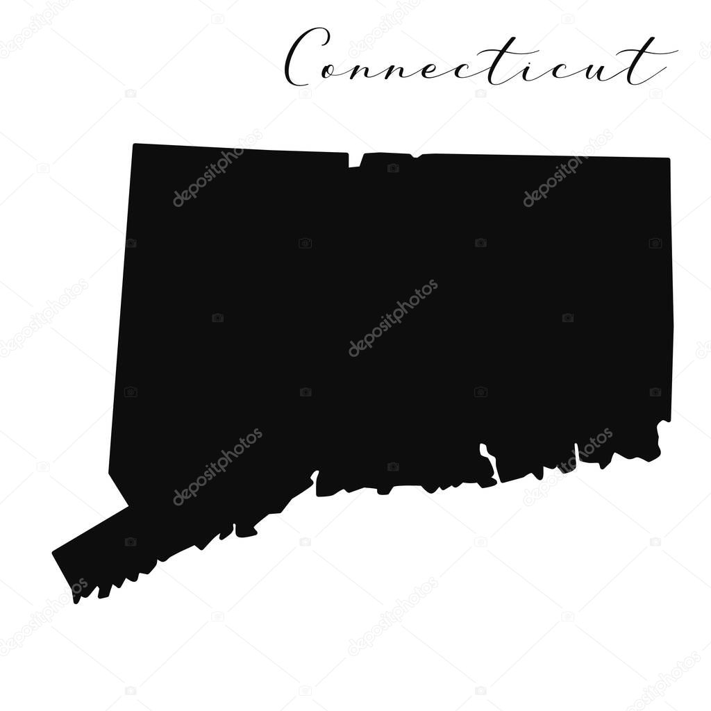 Connecticut black silhouette vector map. Editable high quality illustration of the American state of Connecticut simple map
