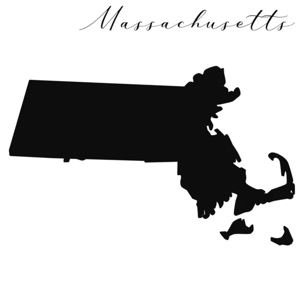 Massachusetts Černá Silueta Vektorová Mapa Upravitelná Kvalitní Ilustrace Jednoduché Mapy — Stockový vektor