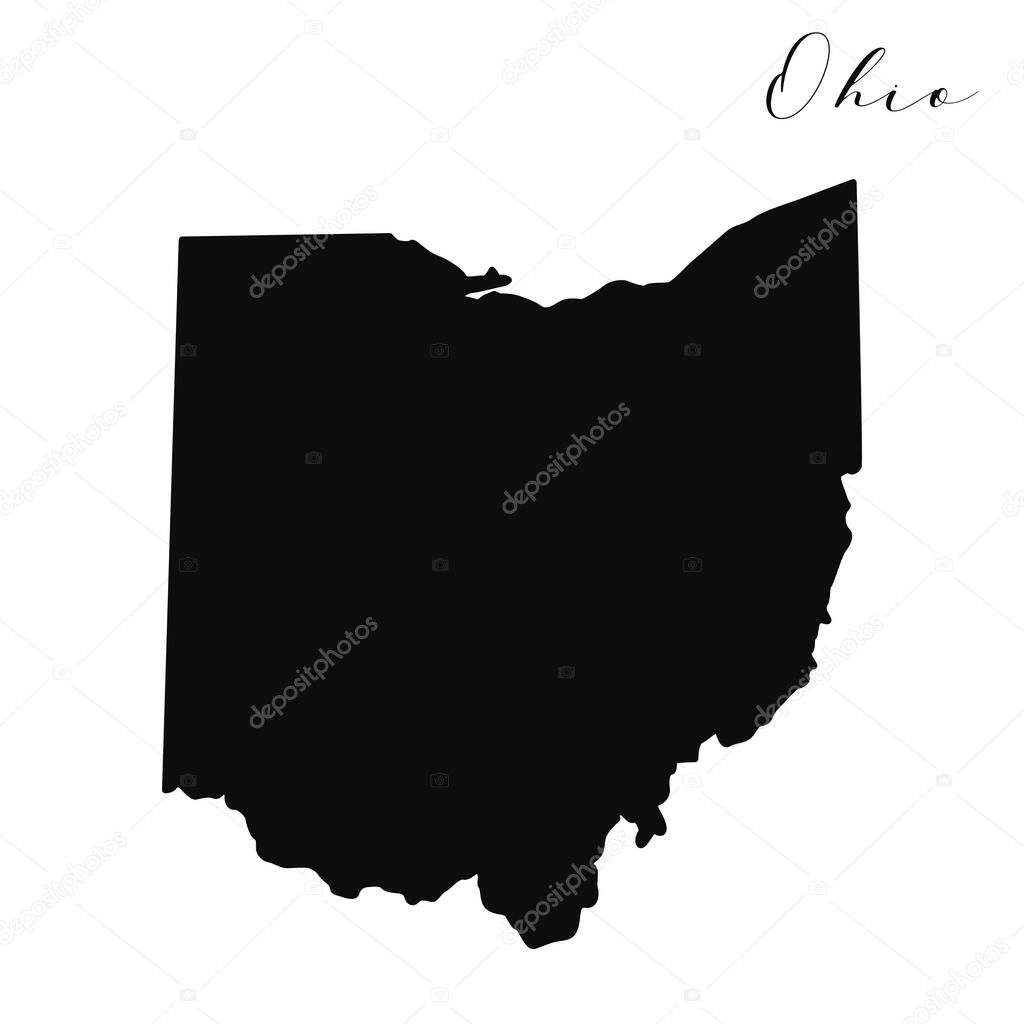 Ohio black silhouette vector map. Editable high quality illustration of the American state of Ohio simple map