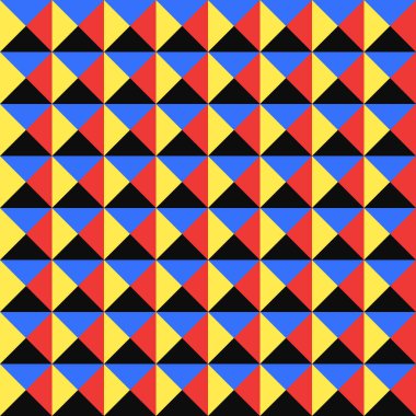 Birincil renkler üçgenler duvar kağıdını şekillendirir. Vektörsüz desen soyut arkaplan