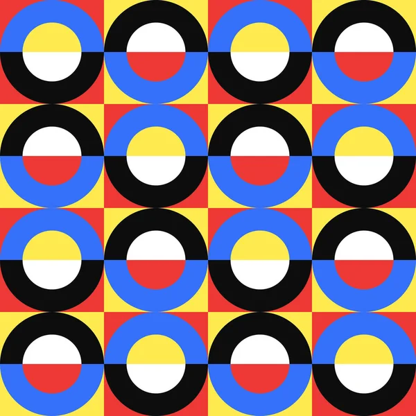Soyut Art arkaplan vektörü pürüzsüz desen. Birincil renkler yarım daire süslemeleri. Modern grafik tasarımı. Renkli duvar kağıdı arka planı. Dijital kağıt, tekstil baskısı, web tasarımı