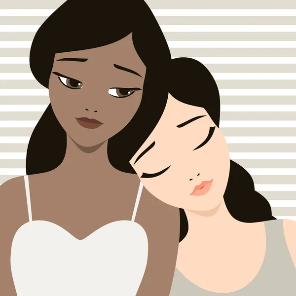 漂亮的年轻女孩朋友平面风格矢量插图 友谊和多样性概念 — 图库矢量图片