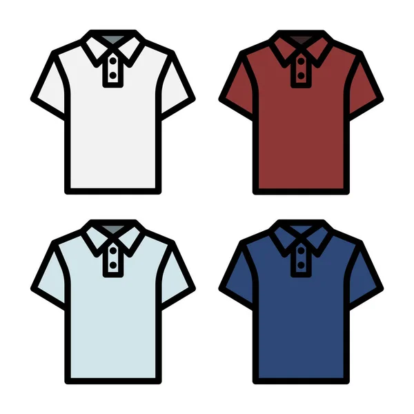 Weiße Blaue Und Rote Poloshirts Editierbare Vektorzeilen Icon Vorlage Isoliert — Stockvektor