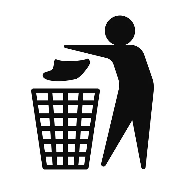 Düzenli Adam Vektör Simgesi Çöp Tenekesine Kağıt Koyan Bir Çöp — Stok Vektör