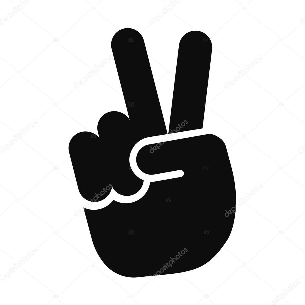 Vector silhouette logo of human hand making the V shape victory sign. Peace symbol icon isolated