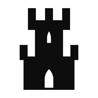 Aşırı basitleştirilmiş ortaçağ şatosunun bembeyaz arkaplanda izole kuleleri olan vektör düz çizimi