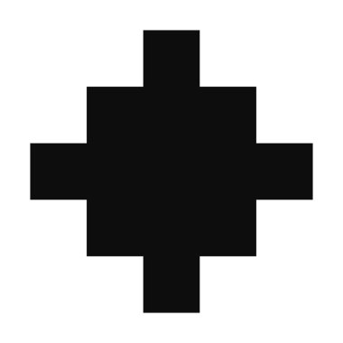 Beyaz arkaplanda izole edilmiş pikselli lo-fi siyah Hıristiyan haç simgesinin vektör düz stili çizimi