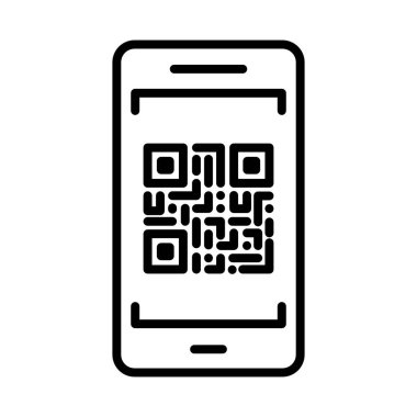 Akıllı telefon vektör çiziminden QR kod taraması. Beyaz arkaplanda yüksek kaliteli çizgi simgesi izole edildi. Modern bağlantılar kavramı