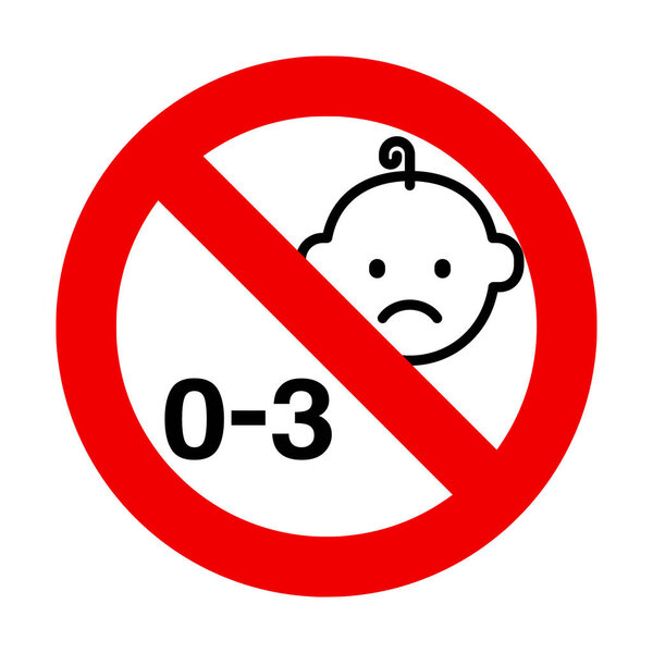 От 0 до 3 лет векторная иллюстрация символа безопасности. Высококачественный знак запрета значок изолирован на белом фоне. Безопасность детей
