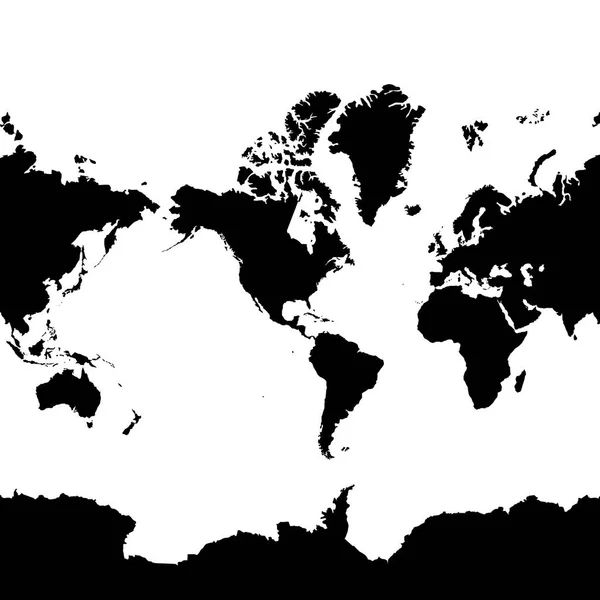 Planisfera Sagoma Nera Illustrazione Vettoriale Isolato Bianco Mappa Del Mondo — Vettoriale Stock