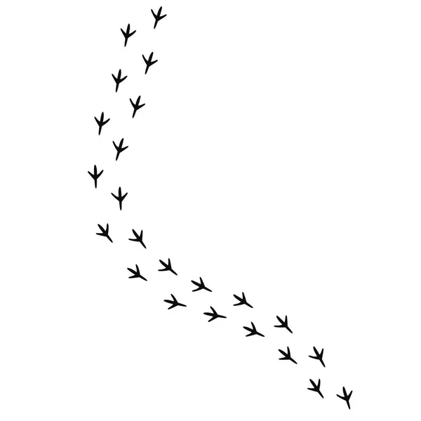 鳥の足のプリントシルエットが地面の上を歩く 白い背景に隔離されたベクトル高品質のイラスト — ストックベクタ
