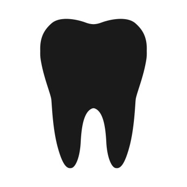 Diş siyahı simgesi düz düz basit biçim vektörü - Beyaz arkaplanda izole edilmiş gerçekçi bir diş silueti sembolünün tasviri - tıbbi, dişle ilgili grafik