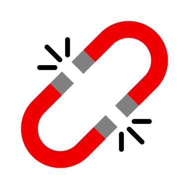 Cazibe kanunu konsept simgesi. Birbirini çeken iki kırmızı mıknatıs vektör illüstrasyon sanatı