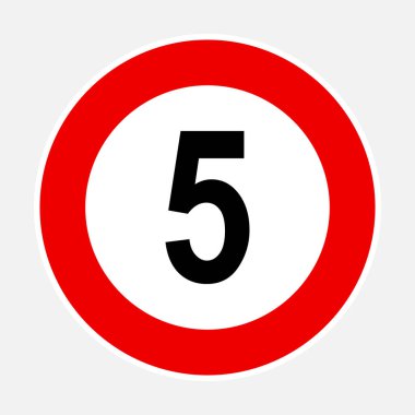 Saatte 5 kilometre ya da maksimum hız sınırı kırmızı işareti - 5 hız sınırı trafik işareti düzenlenebilir vektör çizimi