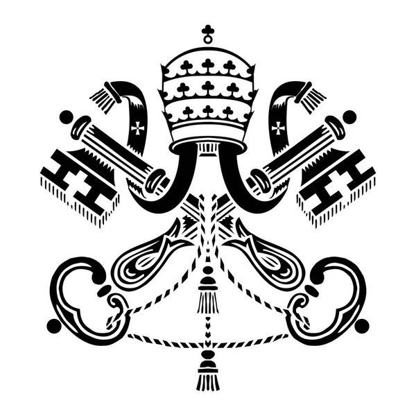 罗马教廷标志矢量图标 梵蒂冈象征黑色的轮廓 在白色上有详细的说明 — 图库矢量图片#