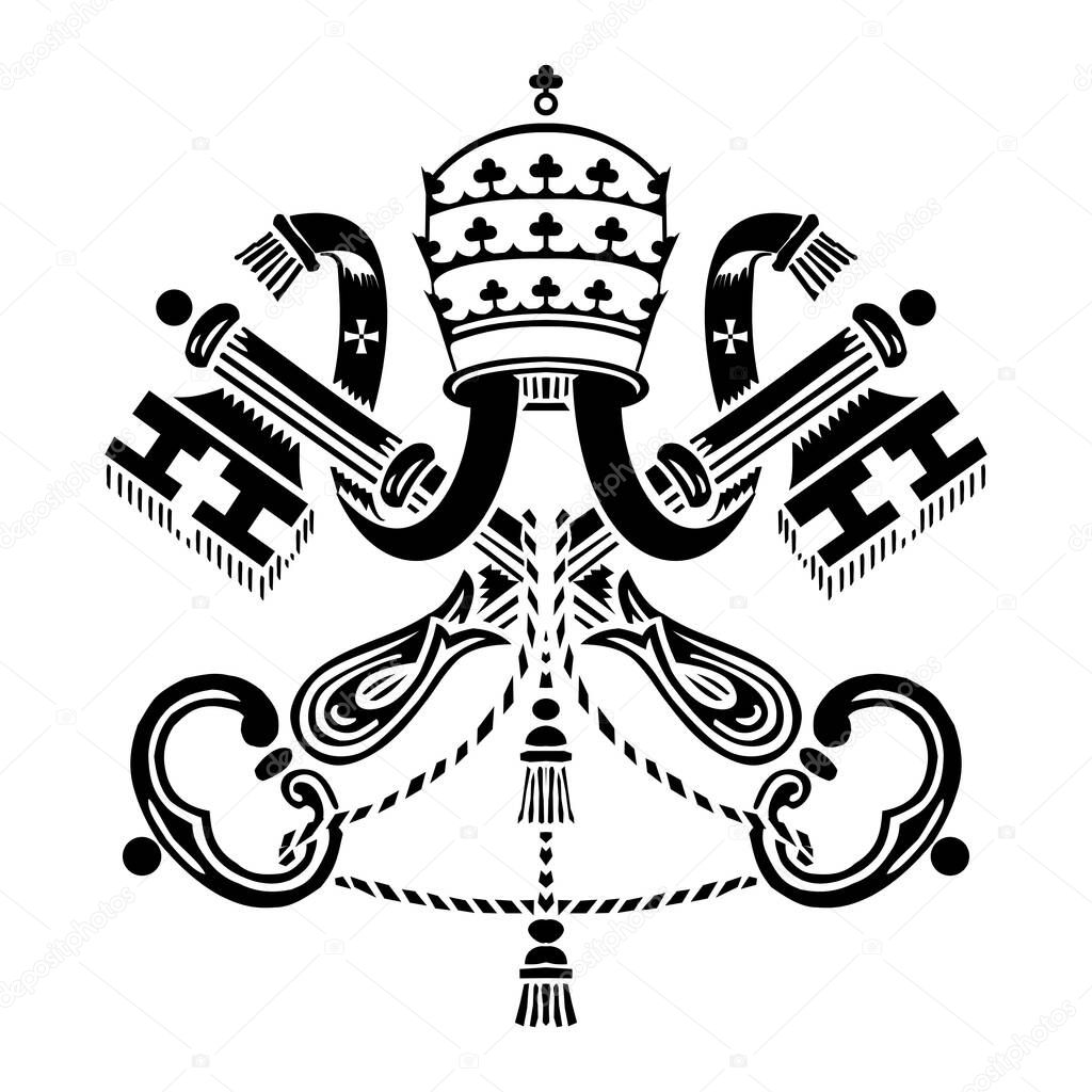 Holy see emblem vector icon. Vatican symbol black silhouette detailed illustration isolated on white 