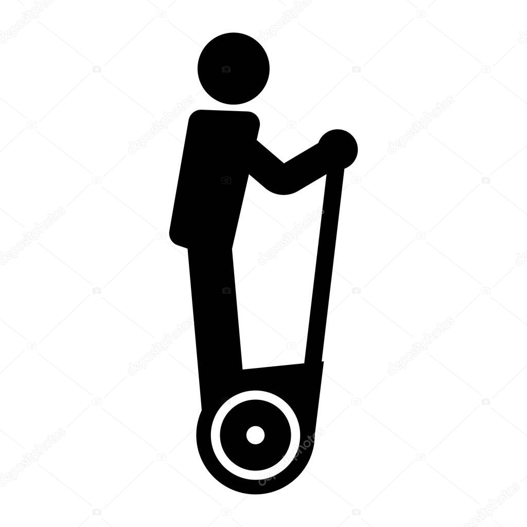 Hoverboard scooter with two parallel wheels and handlebar vector black sign icon