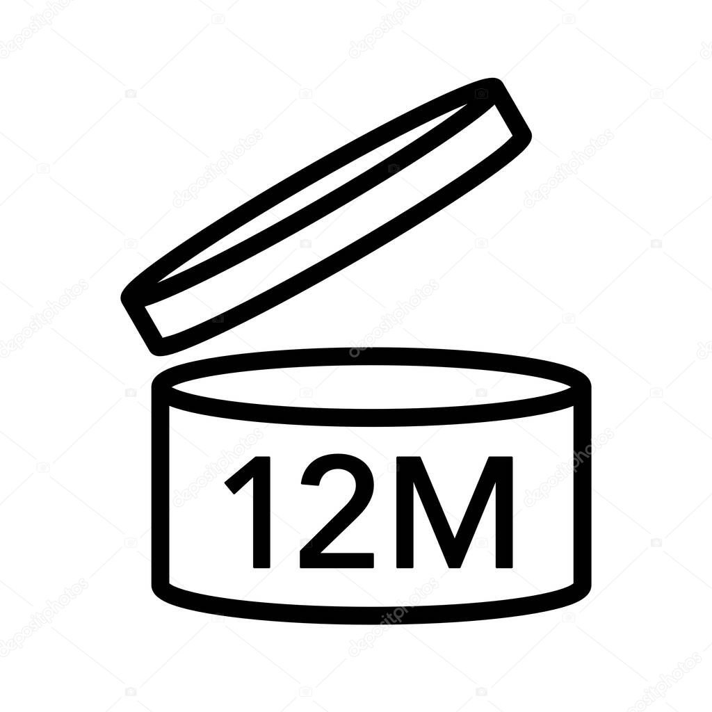 Vector flat style illustration of 12 months cosmetic expiration period symbol icon isolated on white background
