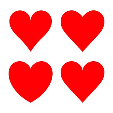 Dört farklı kırmızı kalp şekli vektör çizimleri