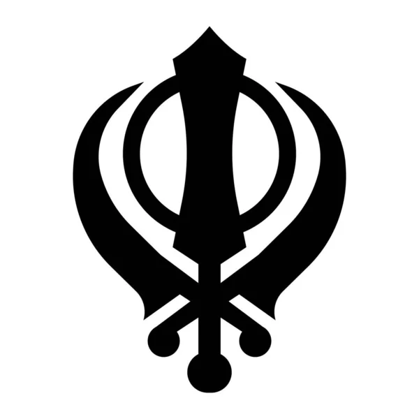 Khandaブラックイラストアイコン 白い背景に隔離されたシーク教の宗教シンボル — ストックベクタ