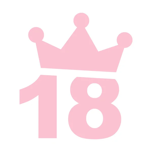 18歳の誕生日パーティーピンククリップアートアイコンのベクトルイラスト 王冠と番号18 — ストックベクタ
