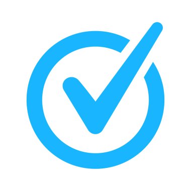 İz vektör simgesini kontrol et. Açık mavi işaret işareti doğru konsept çizimi izole edildi 